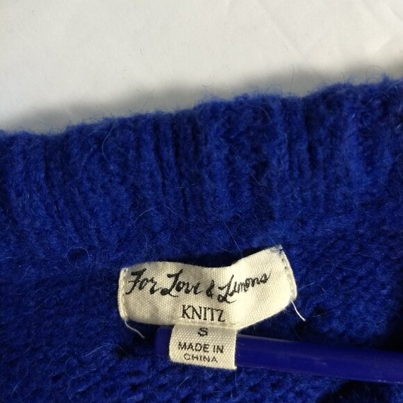 For Love and Lemons Knitz Mia Pointelle Cobalt Royal Blue Pullover Sweater Small - Picture 8 of 13